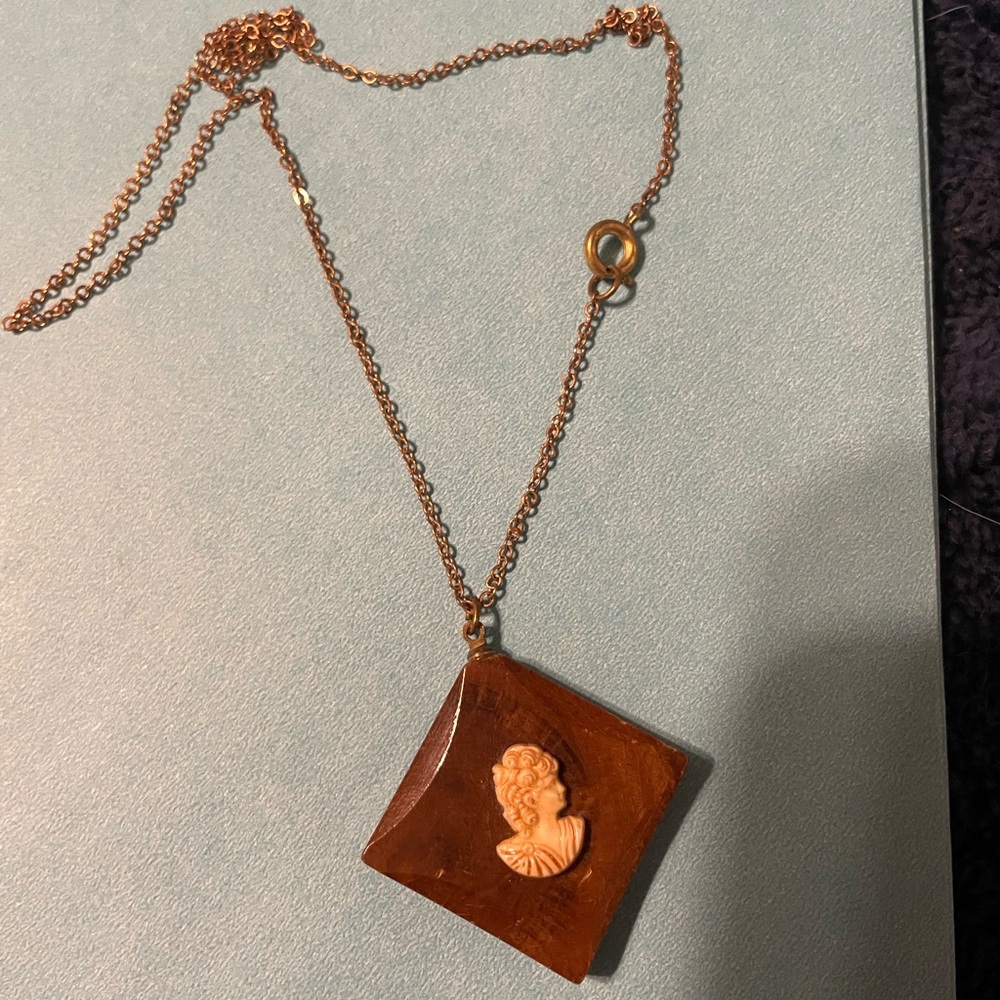 Gold Cameo Pendant Carbed Cameo Necklace